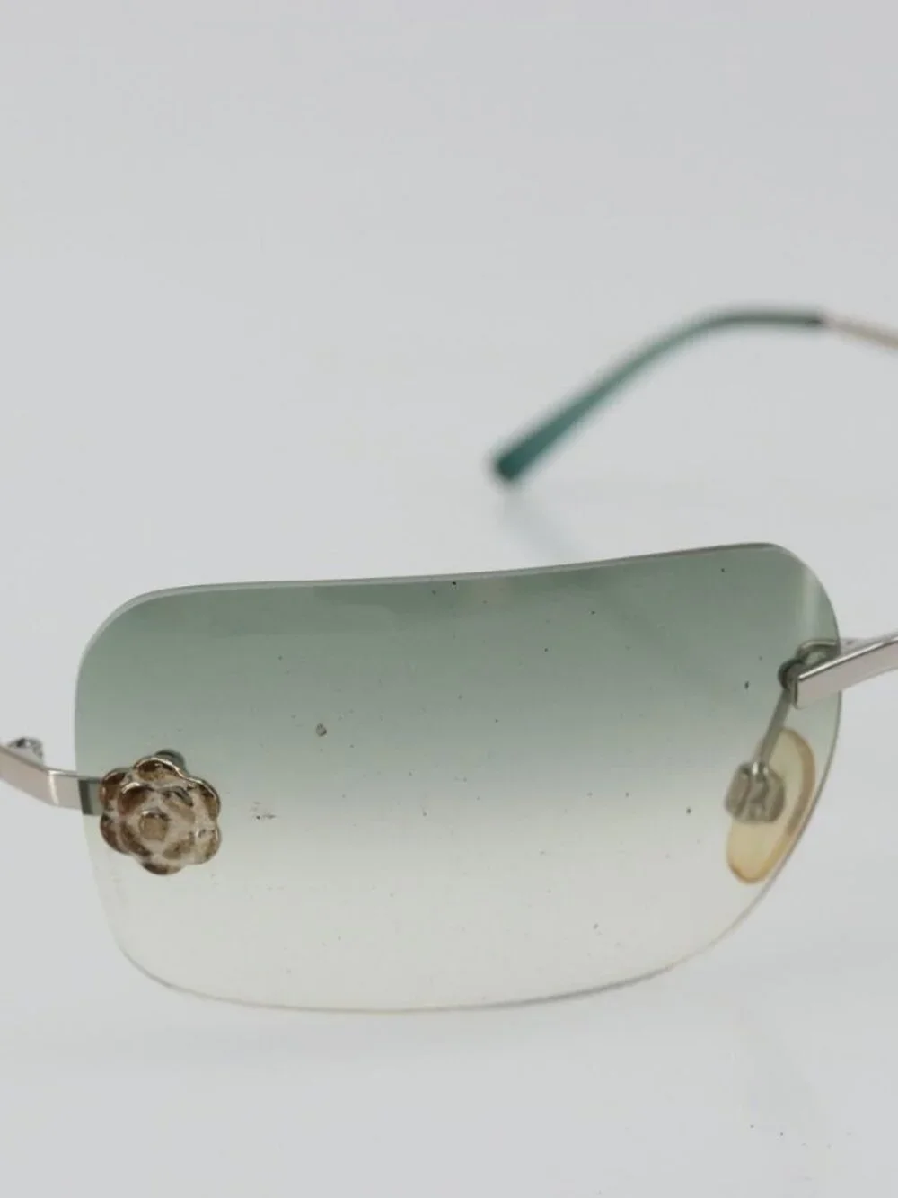 CHANEL Camelia Sunglasses metal Green CC Auth 188892